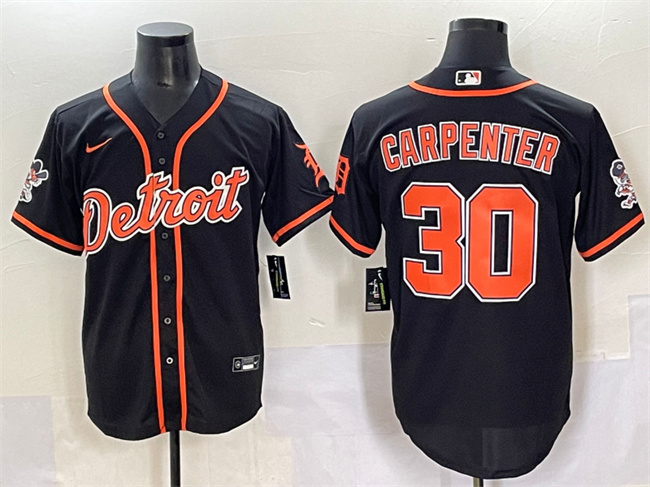 Men's Detroit Tigers #30 Kerry Carpenter Black With Patch Cool Base Stitched Baseball Jersey