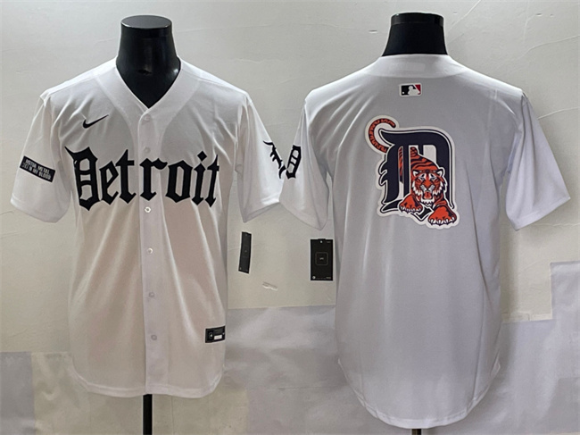 Men's Detroit Tigers Team Big Logo White 'Motor Gothic Edition' Vapor Premier Limited Stitched Baseball Jersey
