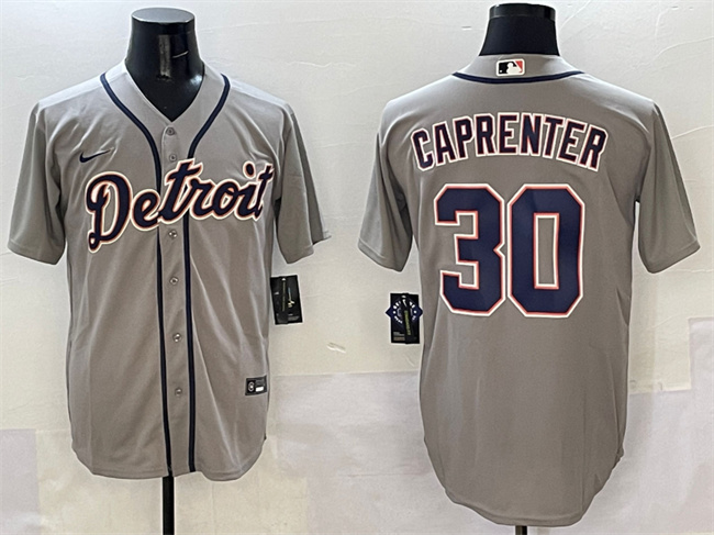 Men's Detroit Tigers #30 Kerry Carpenter Grey Cool Base Stitched Baseball Jersey