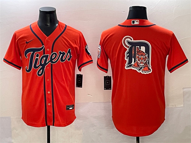 Men's Detroit Tigers Team Big Logo Orange With Patch Cool Base Stitched Baseball Jersey