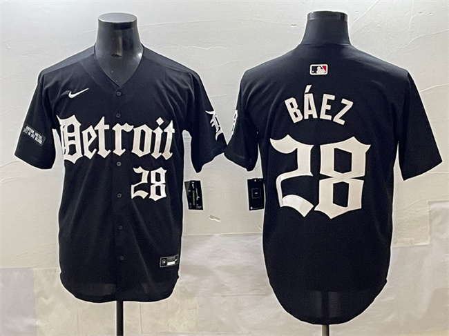 Men's Detroit Tigers #28 Javier Báez Black 'Motor Gothic Edition' Vapor Premier Limited Stitched Baseball Jersey