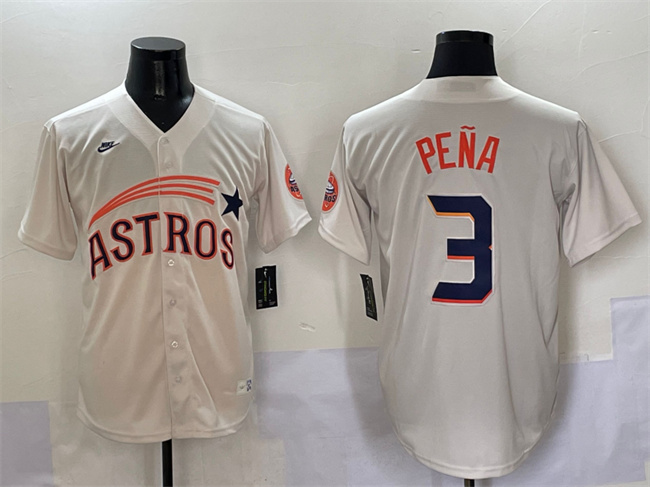 Men's Houston Astros #3 Jeremy Pe?a Cream Throwoperstown Collection Limited Stitched Baseball Jerseyback Co