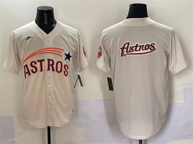 Men's Houston Astros Team Big Logo Cream Throwback Cooperstown Collection Limited Stitched Baseball Jersey 003