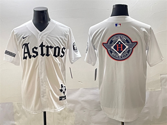 Men's Houston Astros Team Big Logo White Gothic 'Houston Born Barrio Raised' Limited Stitched Baseball Jersey 002