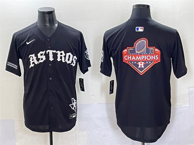 Men's Houston Astros Team Big Logo Black Gothic 'Houston Born Barrio Raised' Limited Stitched Baseball Jersey 001