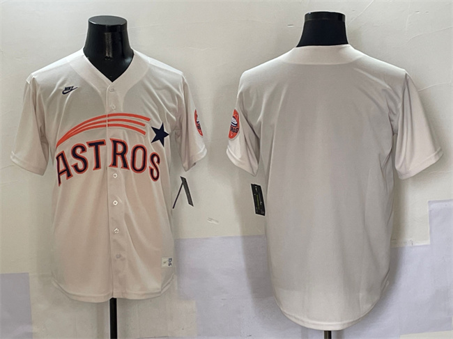 Men's Houston Astros Blank Cream Throwback Cooperstown Collection Limited Stitched Baseball Jersey