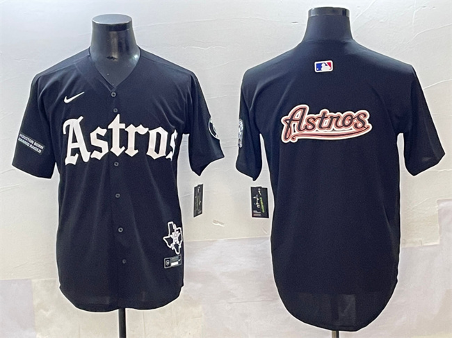 Men's Houston Astros Team Big Logo Black Gothic 'Houston Born Barrio Raised' Limited Stitched Baseball Jersey 002