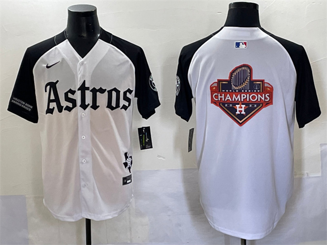 Men's Houston Astros Team Big Logo White Black Gothic 'Houston Born Barrio Raised' Limited Stitched Baseball Jersey 005