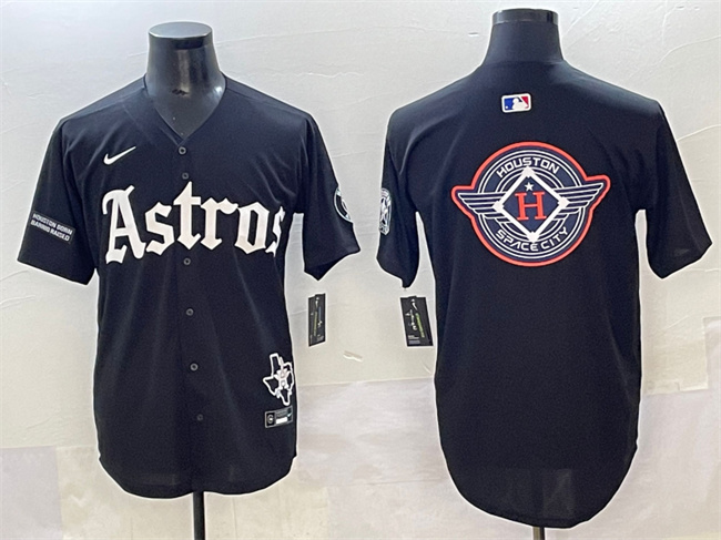 Men's Houston Astros Team Big Logo Black Gothic 'Houston Born Barrio Raised' Limited Stitched Baseball Jersey 003