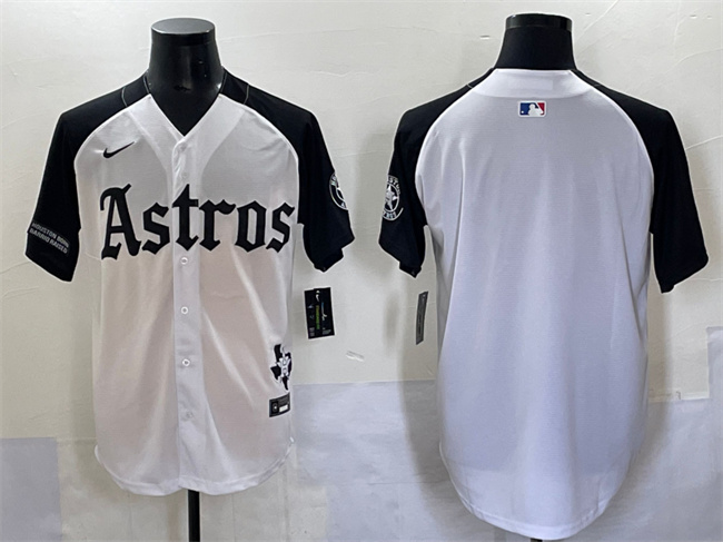Men's Houston Astros Blank White Black Gothic 'Houston Born Barrio Raised' Limited Stitched Baseball Jersey