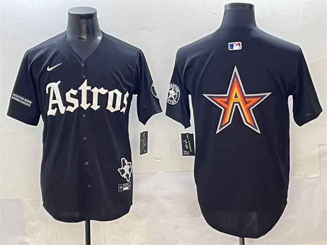 Men's Houston Astros Team Big Logo Black Gothic 'Houston Born Barrio Raised' Limited Stitched Baseball  Jersey
