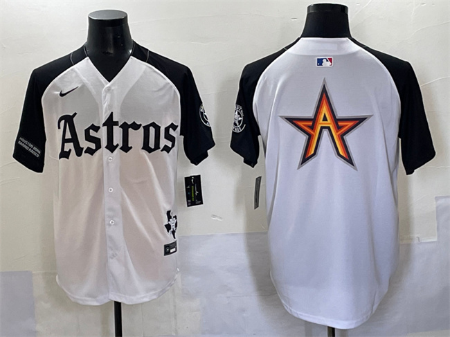 Men's Houston Astros Team Big Logo White Black Gothic 'Houston Born Barrio Raised' Limited Stitched Baseball Jersey 004