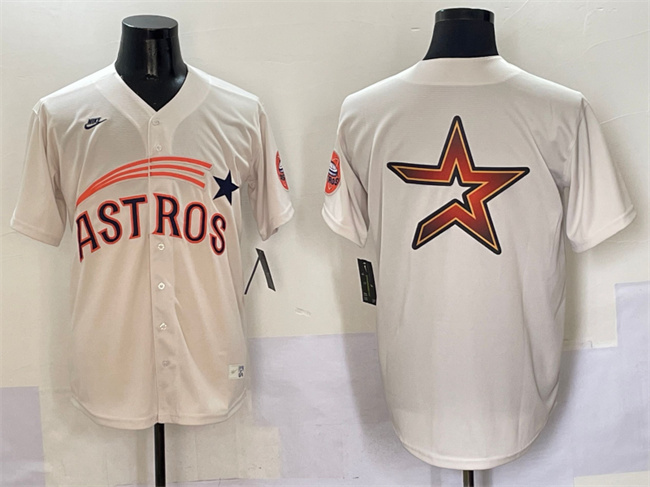 Men's Houston Astros Team Big Logo Cream Throwback Cooperstown Collection Limited Stitched Baseball Jersey 004