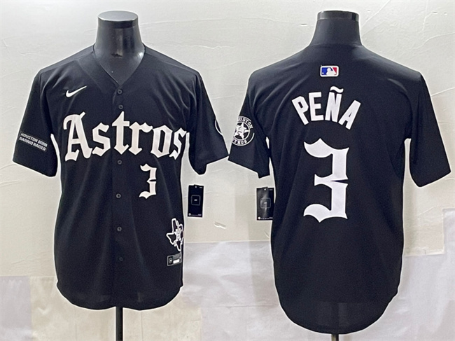 Men's Houston Astros #3 Jeremy Pe?a Black Gothic 'Houston Born Barrio Raised' Limited Stitched Baseball Jersey