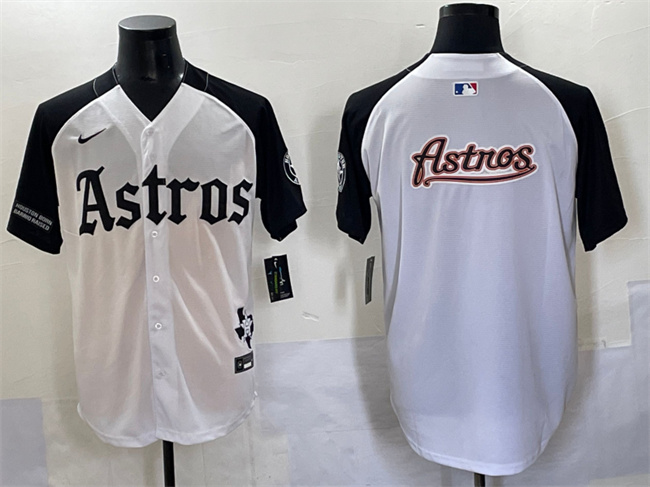 Men's Houston Astros Team Big Logo White Black Gothic 'Houston Born Barrio Raised' Limited Stitched Baseball Jersey 002