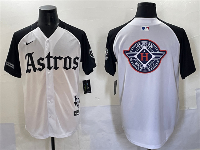 Men's Houston Astros Team Big Logo White Black Gothic 'Houston Born Barrio Raised' Limited Stitched Baseball Jersey 001