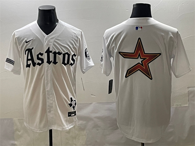 Men's Houston Astros Team Big Logo White Gothic 'Houston Born Barrio Raised' Limited Stitched Baseball Jersey 003