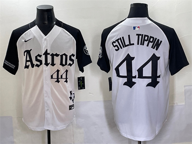 Men's Houston Astros #44 Still Tippin White Black Gothic 'Houston Born Barrio Raised' Limited Stitched Baseball Jersey