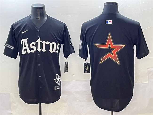 Men's Houston Astros Team Big Logo Black Gothic 'Houston Born Barrio Raised' Limited Stitched Baseball Jersey
