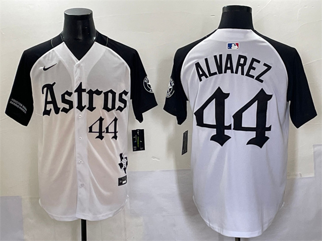 Men's Houston Astros #44 Yordan Alvarez White Black Gothic 'Houston Born Barrio Raised' Limited Stitched Baseball Jersey