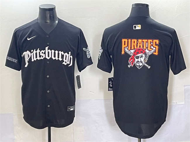 Men's Pittsburgh Pirates Team Big Logo Black 'Gothic Steel City Edition' Vapor Limited Stitched Baseball Jersey