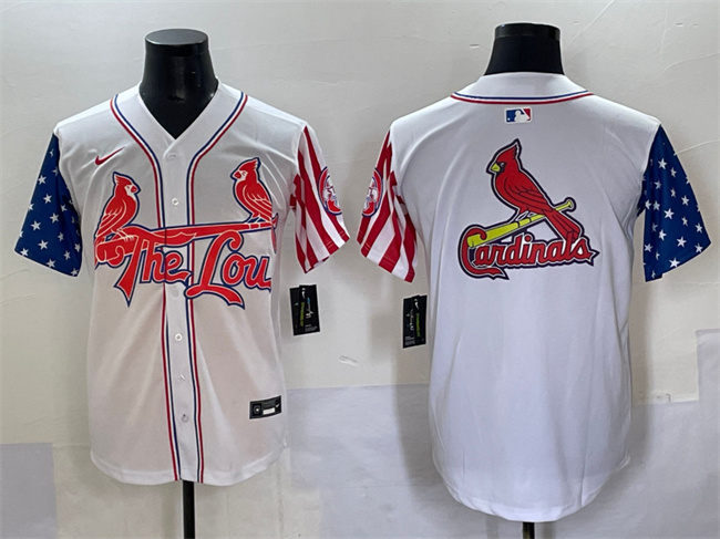 Men's St.Louis Cardinals Team Big Logo White Independence Day Vapor Premier Limited Stitched Baseball Jersey