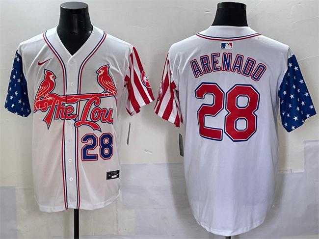 Men's St.Louis Cardinals #28 Nolan Arenado White Independence Day Vapor Premier Limited Stitched Baseball Jersey