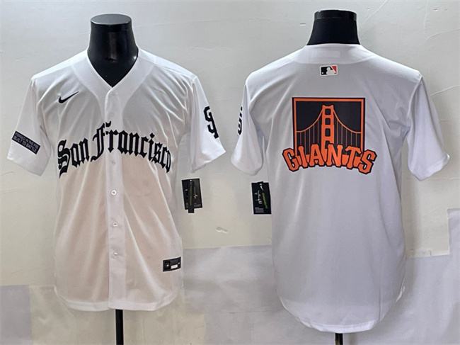 Men's San Francisco Giants Team Big Logo White 'Gothic Fog Edition' Vapor Premier Limited Stitched Baseball Jersey 002
