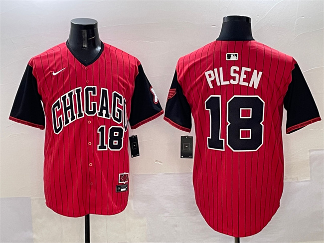 Men's Chicago White Sox #18 Pilsen Red Black 2025 City Connect Limited Stitched Baseball Jersey