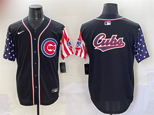 Men's Chicago Cubs Team Big Logo Black 2025 Independence Day Vapor Premier Limited Stitched Baseball Jersey