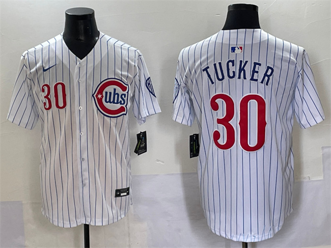 Men's Chicago Cubs #30 Kyle Tucker White Pinstripe 2nd Alternate Limited Stitched Baseball Jersey