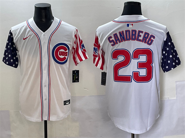 Men's Chicago Cubs #23 Ryne Sandberg White 2025 Independence Day Vapor Premier Limited Stitched Baseball Jersey
