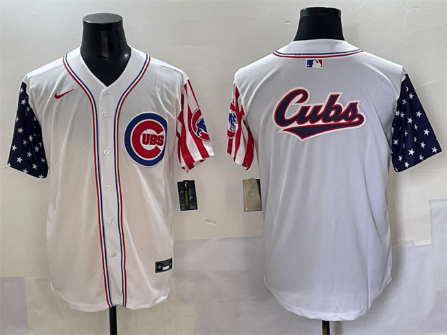 Men's Chicago Cubs Team Big Logo White 2025 Independence Day Vapor Premier Limited Stitched Baseball Jersey