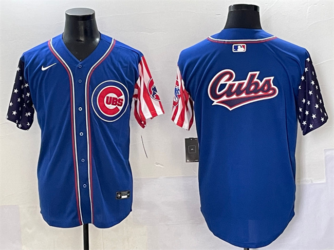 Men's Chicago Cubs Team Big Logo Royal 2025 Independence Day Vapor Premier Limited Stitched Baseball Jersey