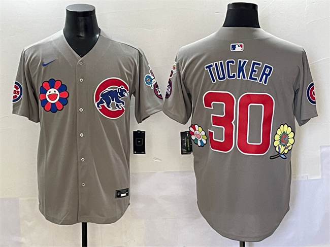 Men's Chicago Cubs #30 Kyle Tucker Grey 2025 Tokyo Series Limited Stitched Baseball Jersey