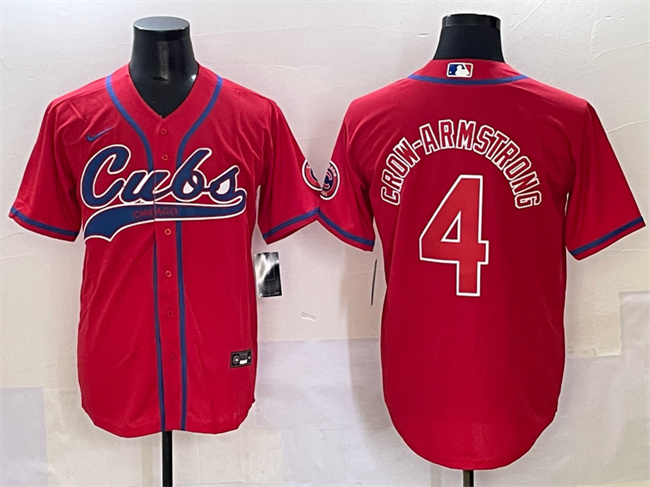 Men's Chicago Cubs #4 Pete Crow-Armstrong Red Cool Base Stitched Baseball Jersey