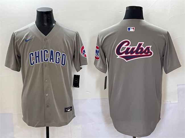 Men's Chicago Cubs Team Big Logo Grey Limited Stitched Baseball Jersey