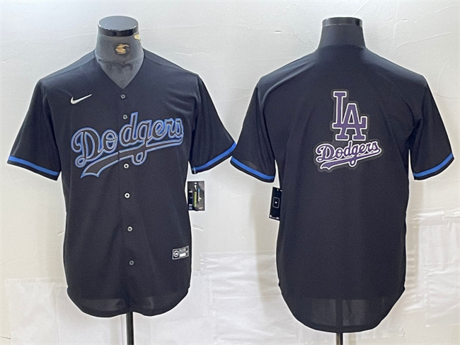 Men's Los Angeles Dodgers Team Big Logo Black Fashion Stitched Baseball Jersey 004