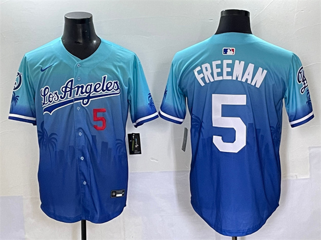 Men's Los Angeles Dodgers #5 Freddie Freeman Blue Limited Stitched Baseball Jersey