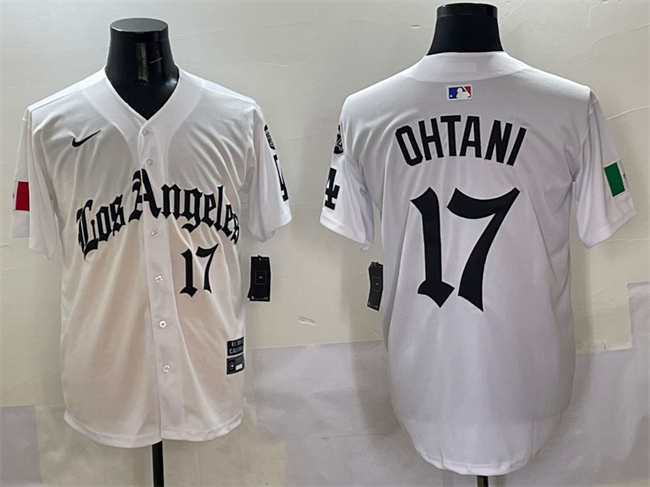 Men's Los Angeles Dodgers #17 Shohei Ohtani White Mexico 2025 LA Gothic Style With Fernando Patch Vapor Premier Limited Stitched Baseball Jersey