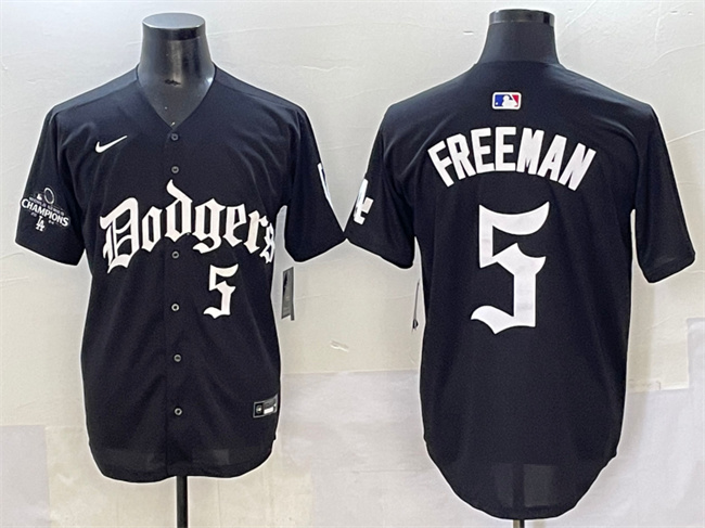 Men's Los Angeles Dodgers #5 Freddie Freeman Black 2025 LA Gothic Style With 2024 World Series Champions Patch Vapor Premier Limited Stitched Baseball Jersey