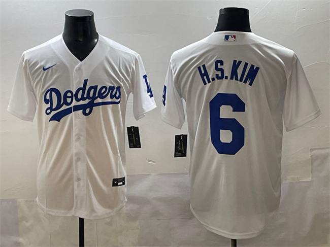 Men's Los Angeles Dodgers #6 H.S.Kim White Cool Base Stitched Baseball Jersey
