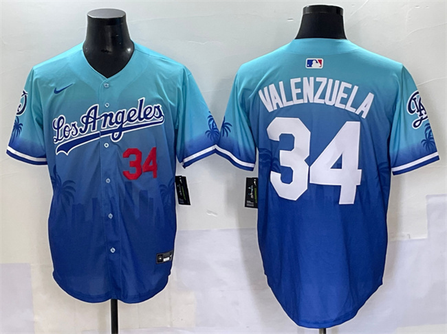 Men's Los Angeles Dodgers #34 Fernando Valenzuela Blue Limited Stitched Baseball Jersey