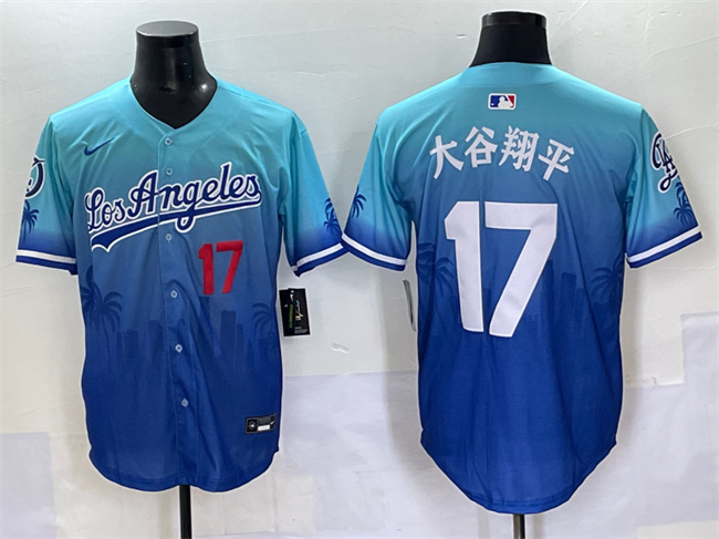 Men's Los Angeles Dodgers #17 大谷翔平 Blue Limited Stitched Baseball Jersey