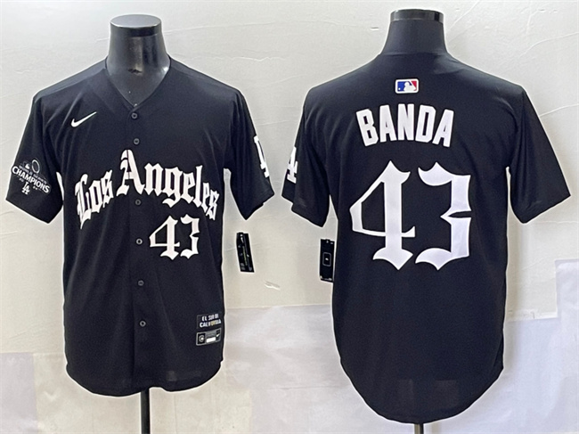 Men's Los Angeles Dodgers #43 Anthony Banda Black 2025 LA Gothic Style With 2024 World Series Champions Patch Vapor Premier Limited Stitched Baseball Jersey
