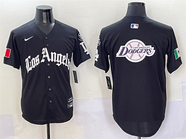 Men's Los Angeles Dodgers Team Big Logo Black Mexico 2025 LA Gothic Style With Fernando Patch Vapor Premier Limited Stitched Baseball Jersey 001