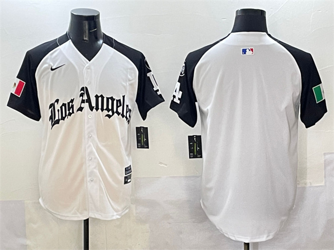 Men's Los Angeles Dodgers Blank White Black Mexico 2025 LA Gothic Style With Fernando Patch Vapor Premier Limited Stitched Baseball Jersey