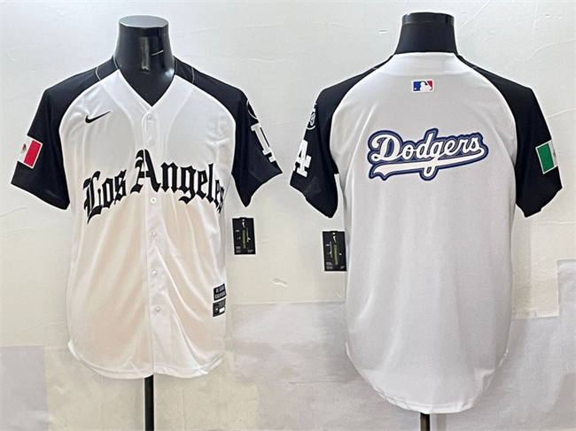 Men's Los Angeles Dodgers Team Big Logo White Black Mexico 2025 LA Gothic Style With Fernando Patch Vapor Premier Limited Stitched Baseball  Jersey