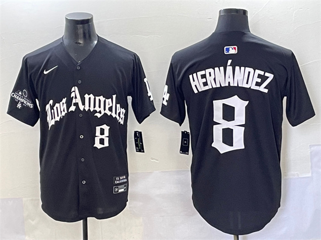 Men's Los Angeles Dodgers #8 Enrique Hernández Black 2025 LA Gothic Style With 2024 World Series Champions Patch Vapor Premier Limited Stitched Baseball Jersey