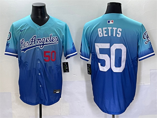 Men's Los Angeles Dodgers #50 Mookie Betts Blue Limited Stitched Baseball Jersey